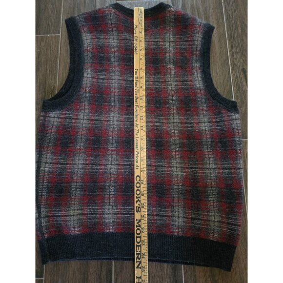 VTG Polo Sport Ralph Lauren Sportsman Wool Plaid Vest Mens Large Red Gray V Neck - Picture 5 of 7